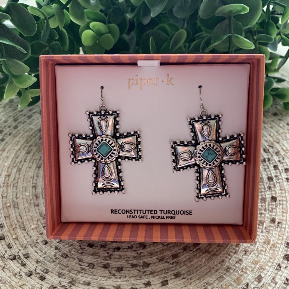 Piper Silver And Turquoise Cross Earrings